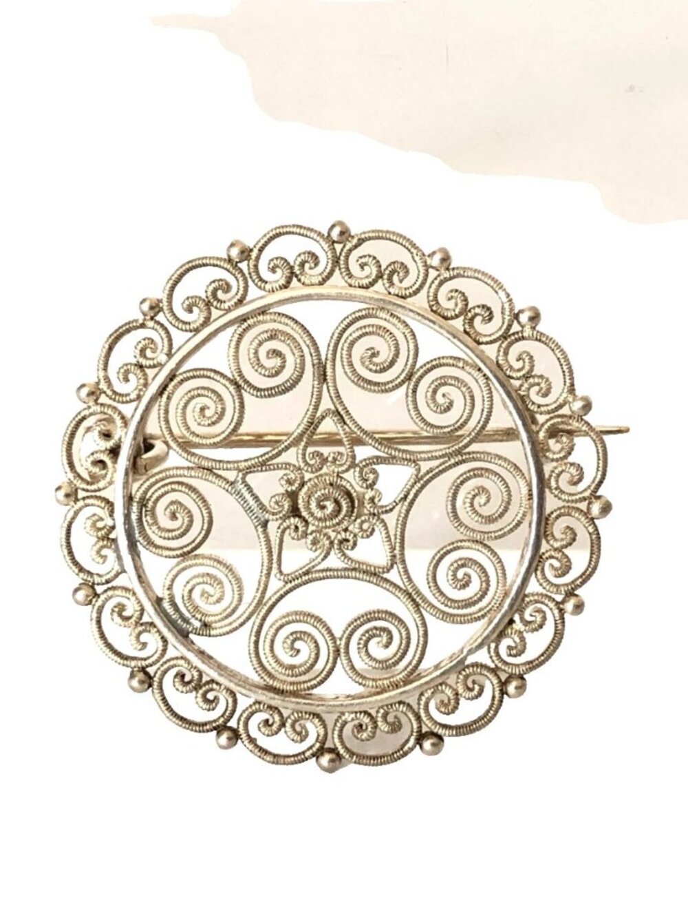 Denmark Filigree Swirls Pin Brooch Silver 830S Vintage 1 1/8" Estate Find